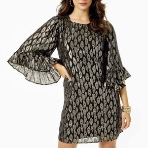 Lilly Pulitzer Francis Silk Dress Onyx Leopard Metallic Size XL EUC